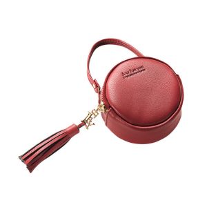 Small Round Pu Leather Bag Fashion Hand Take Change Card Package With Tassel