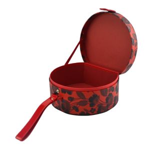 Gift Storage Hasp Closure Round Paper Suitcase With PU Handle