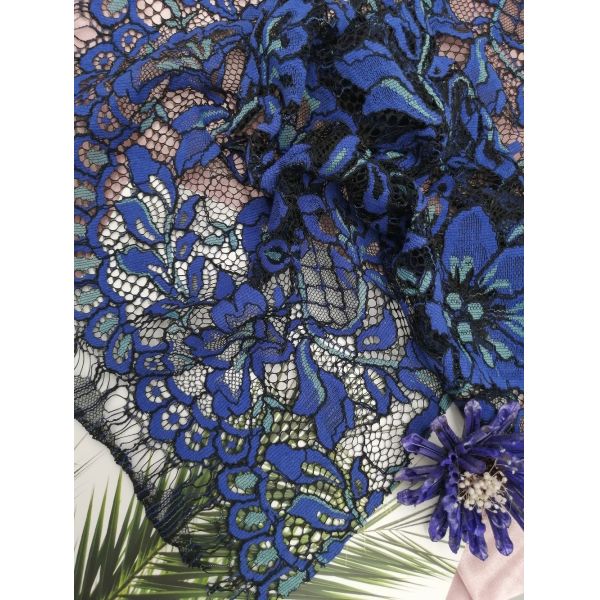 Quality 100 Yards Blue Eyelash Corded Lace Fabric Home Textile Fabric Scallop Edge Mesh wholesale