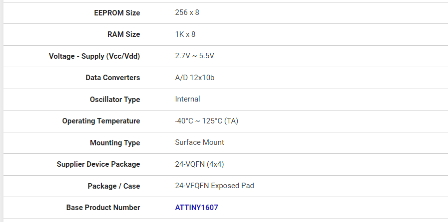 Integrated Circuit Microcontroller Module IC MCU 8BIT 16KB FLASH 24VQFN ATTINY1607-MFR Induction Microcontroller IC