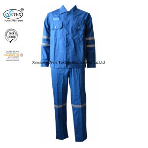 Cotton Blue Fireproof Boiler Suit With Reflective Trim Anti Static 240gsm