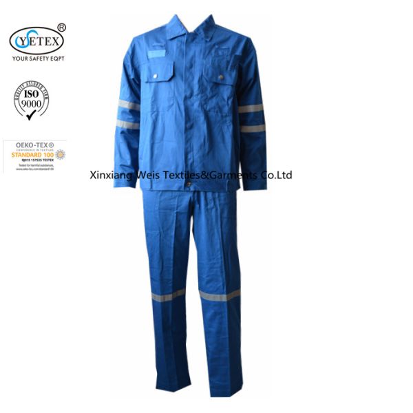 Quality Cotton Blue Fireproof Boiler Suit With Reflective Trim Anti Static 240gsm wholesale