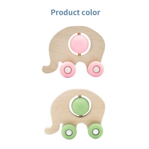 Educational Wooden FDA Elephant Silicone Teething Rattle Medical Grade
