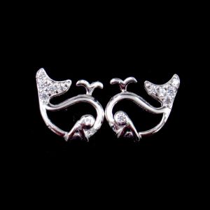 China Chenqi Sterling Silver Stud Earrings Whale Hollow Cubic Zirconia For Ladies on sale