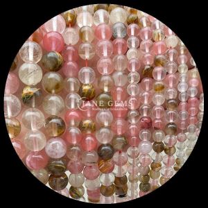 China Polished Gemstone Round Cut Fire Quartz Golden Rutilated Quartz Bead Strands for DIY Jewelry Making on sale