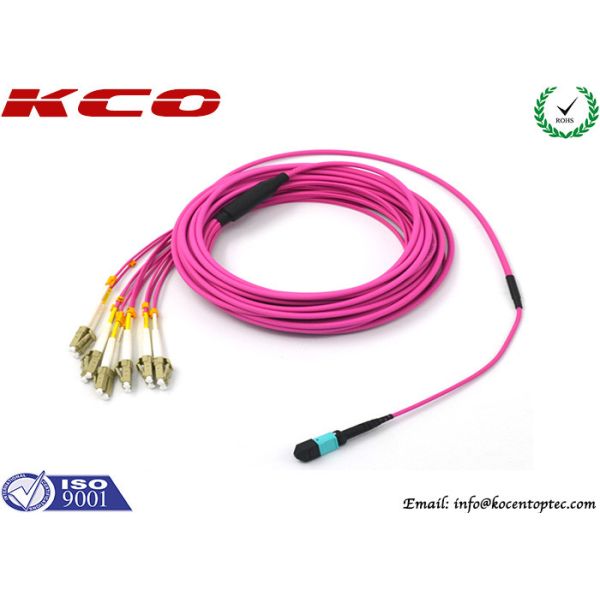 OM4 MPO Breakout Fanout Pach Cable Fiber Optics LSZH Pink Violet With LC FC SC