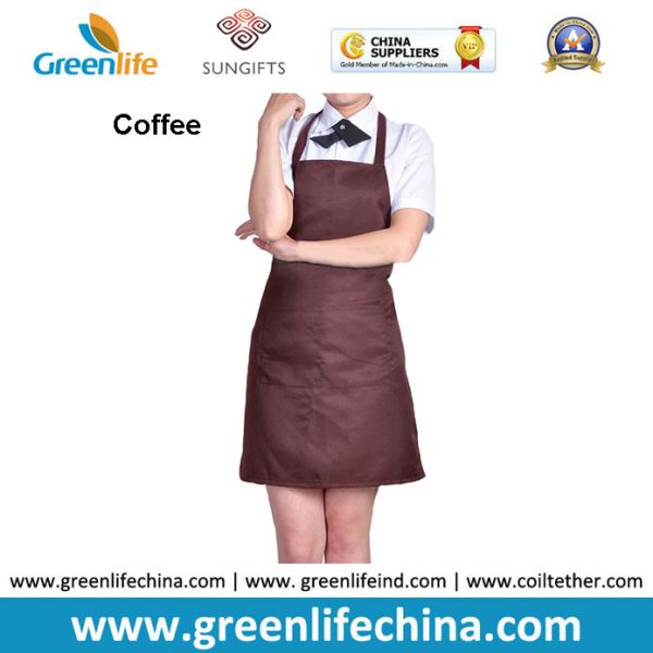Quality Dirty resistant coffee color unisex working apron with 2pockets for coffee shop waiters wholesale