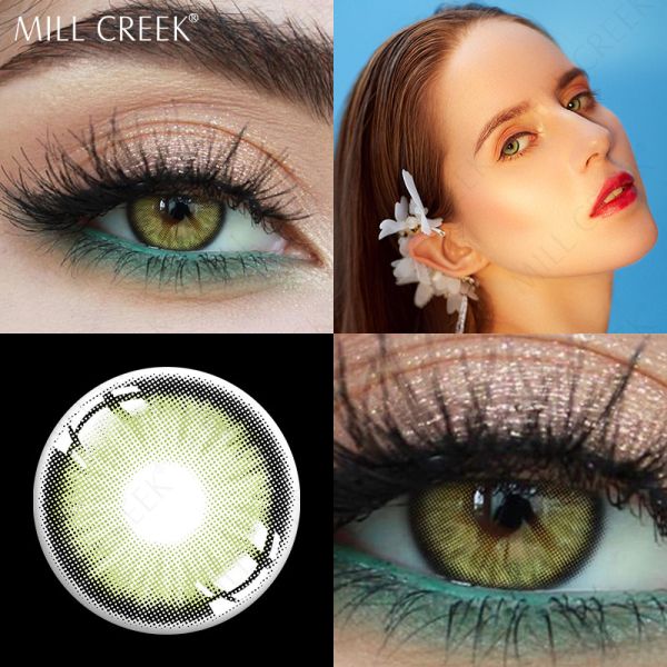Custom Reusable Colored Sea Olive Green Contact Lens Yearly 14mm