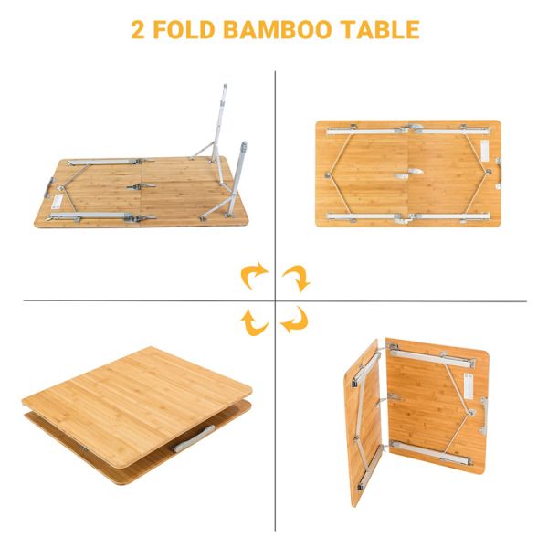 120*70cm Tabletop Patio Garden Bamboo Aluminum Folding Table for Picnic Camping Dinning