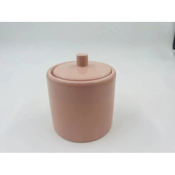 Ceramic Bathroom Accessories Sets Round Shape Pink Color Soap Dish For Bathroom