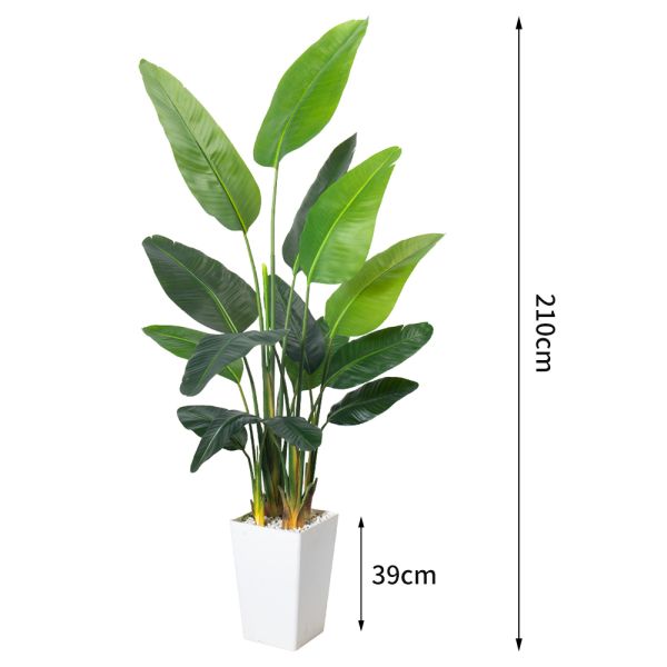 Artificial Bird of Paradise Plant 6.8FT - Luxury Faux Palm Tree in White Planter for Indoor Office Decor