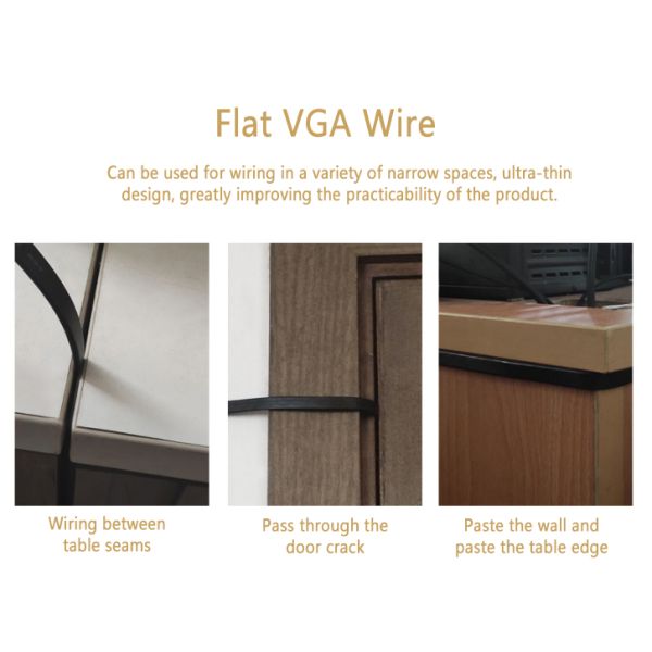 3+6 VGA Flat Cable Wall Mounted For TV Projector Display Video