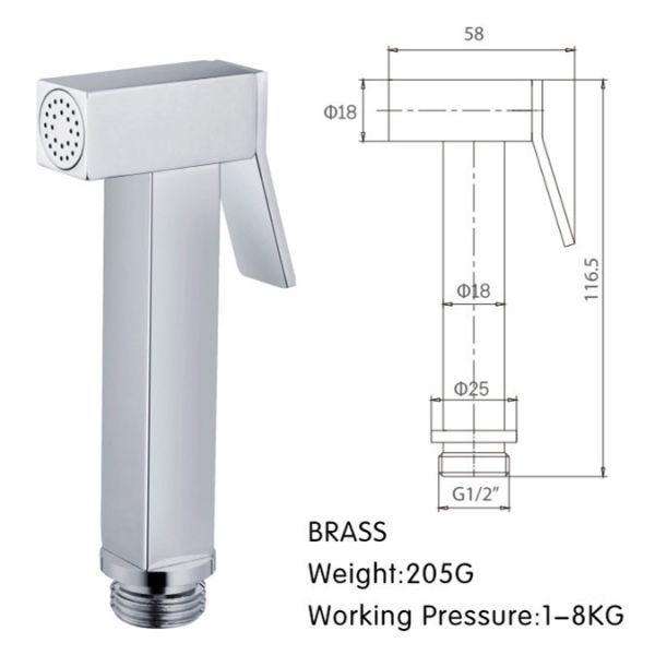 Wall Mounted 1kg T - Adapter Bathroom Bidet Sprayer