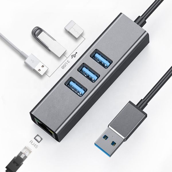 Quality Gray USB3.0 Hub And RJ45 Lan Adapter With 3 USB Ports Gigabit Ethernet Network Card wholesale