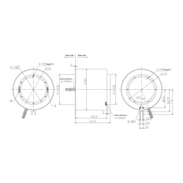 5A 15A 35A 115mm Large Size Ethernet Slip Rings Precious Metals Carbon Brush