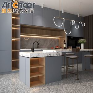 Customized Color I Shape Kitchen Design Set with Center Island and Lazy Susan