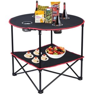Folding Chair Table Camping Set, Table with 4 Cup Holders, Collapsible Canvas