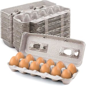 Biodegradable Paper Pulp Egg Carton Recyclable Pulp Fiber Chicken Egg Tray Cover Packaging Box Large Blank Egg Cartons, Bulk Pack for Large Eggs, Custom Branding, Safe & Secure Egg Storage