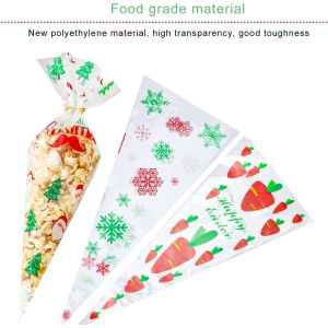 200 PCS Cone Bag 6 x 15 Inch Clear Triangle Treat Bags with Twist Ties for