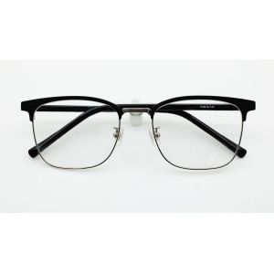 Unisex Rectangular Metal Eyeglasses with Handmade Acetate Combination Eye Frames