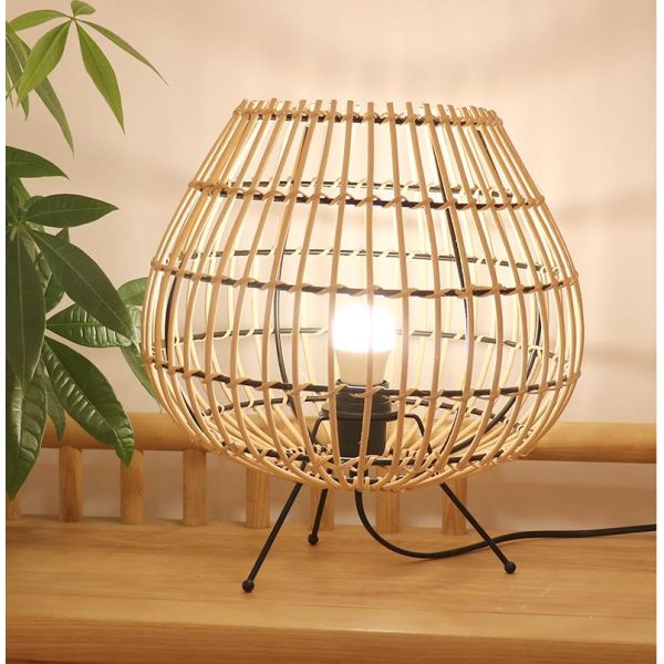 Bedroom bedside lamp Chinese style tea room atmosphere lamp bamboo rattan table lamp