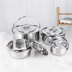 Stainless 4pcs food cookware soup cooking pot set with handle for restaurants