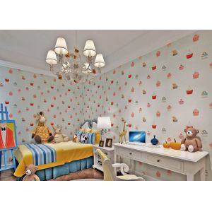 China White Embossed Non Woven Kids Bedroom Wallpaper Cake Pattern Fireproof on sale