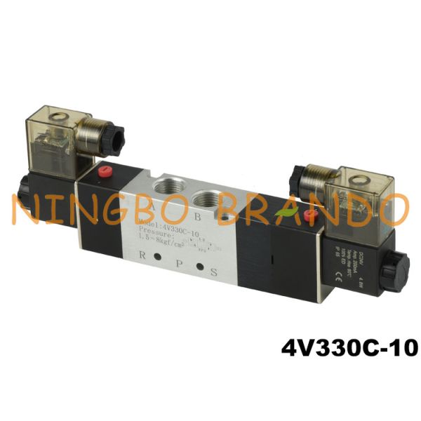 Quality 4V330C-10 3/8'' Double Solenoid Pneumatic Air Control Valve 24V DC 220V AC wholesale