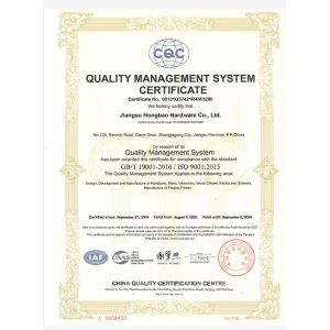Jiangsu Hongbao Hardware Co.,Ltd Certifications