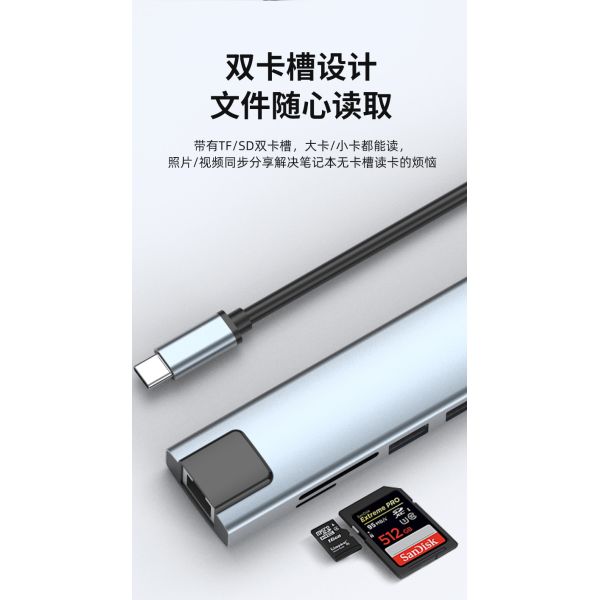 Multi Port HUB Adapter with Memory Card Reading and Aluminum Body