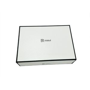 Luxury White Textured Lid And Base Boxes Black Edge Printed For Shoes Packaging