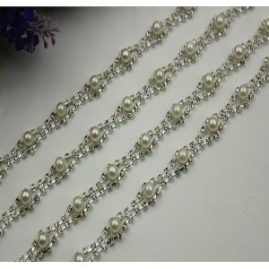 Excellent luxury design white pearl decorative 10 mm width nickel color chain