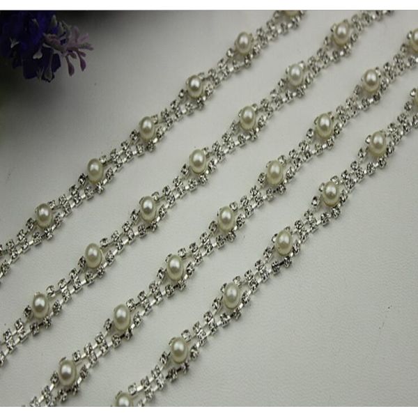 Excellent luxury design white pearl decorative 10 mm width nickel color chain