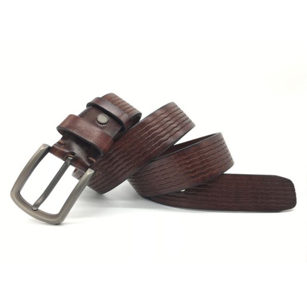 Men's Casual Leather Belt / 100% Soft Top Grain Genuine Leather Embossed Wavy