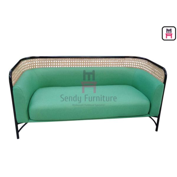 Quality Green Upholstered Commercial Banquette Seating With Rattan Wood / SS Frame wholesale