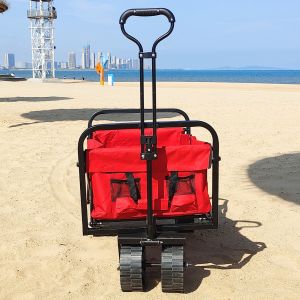 Wide Wheels Practical Foldable Beach Cart Welding Industrial Storage Folding