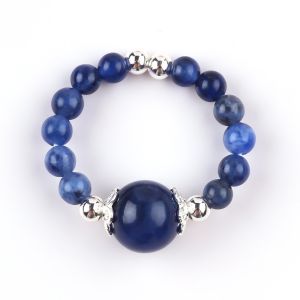 4mm Handmade Gemstone Beaded Ring Adjustable Elastic Sodalite Stone Ring For Party Daily Wearing