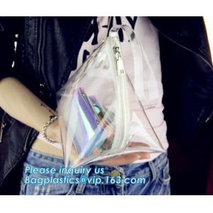 PVC women hologram bag hand clutches see through clear small chain ladies