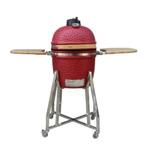 Cheap Stainless Steel Ceramic 15 Inch Kamado Grill Red Color 39cm With Cart And Side Tables for sale