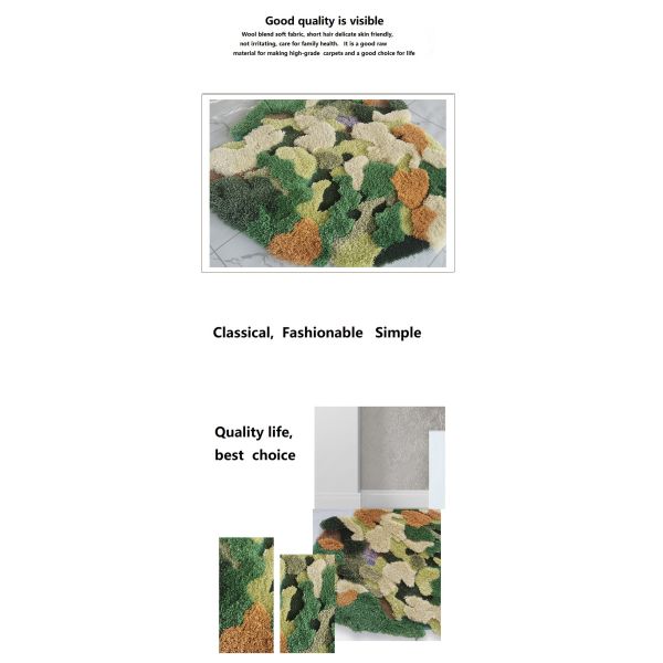 Wool Blend Moss Green Carpet Irregular Shape Contemporary Living Room Rugs