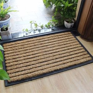 Crasscross Coco Door Mats Plain Style Shaggy Ribbed Striped Pattern