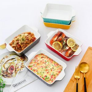 Rectangular Kitchen Ceramic Bakeware Sets Tray With Binaural Multifunctional