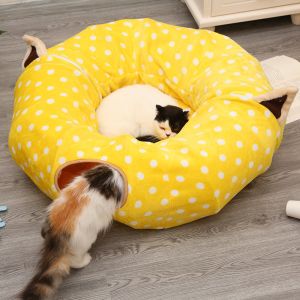 Foldable 2 In 1 Donut Cat Tunnel Comfortable Versatile Design For All Seasons