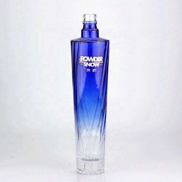 750ml Blue Square Glass Bottle with Gradient Color and Screw Cap Functional