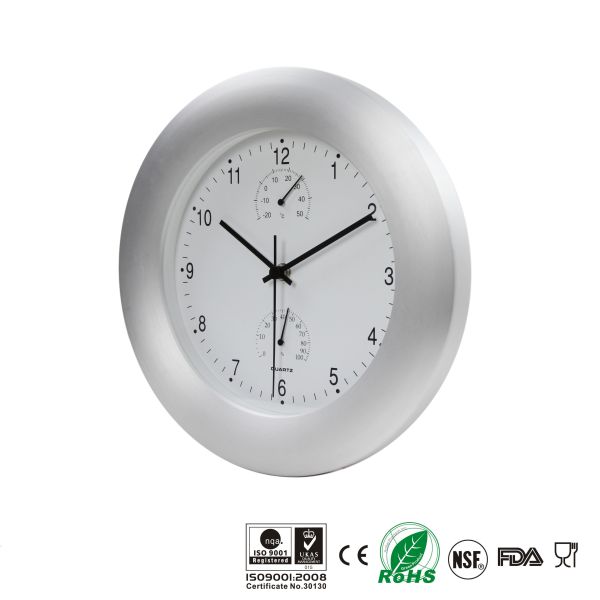 3 In 1 Indoor Outdoor Clock Thermometer Hygrometer Weather Station Aluminium Frame