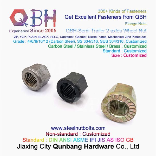 QBH Black Semi Trailer 2 Axles Non-Serrated Flange Wheel Hub Nut