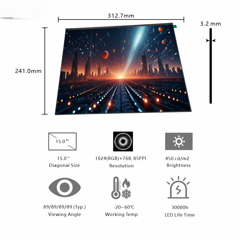 Cheap 15.0-Inch Large TFT Display | 1024×768 Resolution, LVDS Interface, 400cd/m² Brightness for Industrial Control Panels &amp; Equipment Monitors for sale