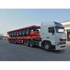 China 3 Axle Flatbed Semi Truck Trailer 30t 60t For Container Carrying on sale