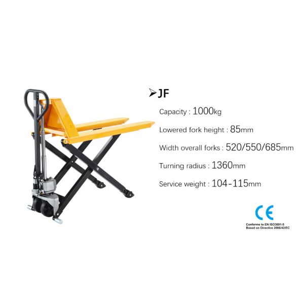 Mobile 85mm Fork Height 1000kg Hand Scissor Lift Pallet Jack