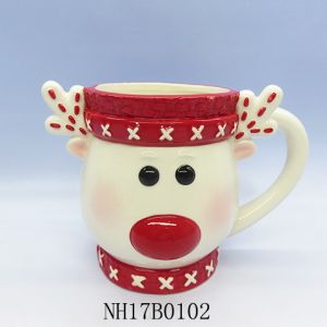 Reindeer Face Holiday Mug w/ Red Nose and Antlers, Custom Ceramic Coffee mug